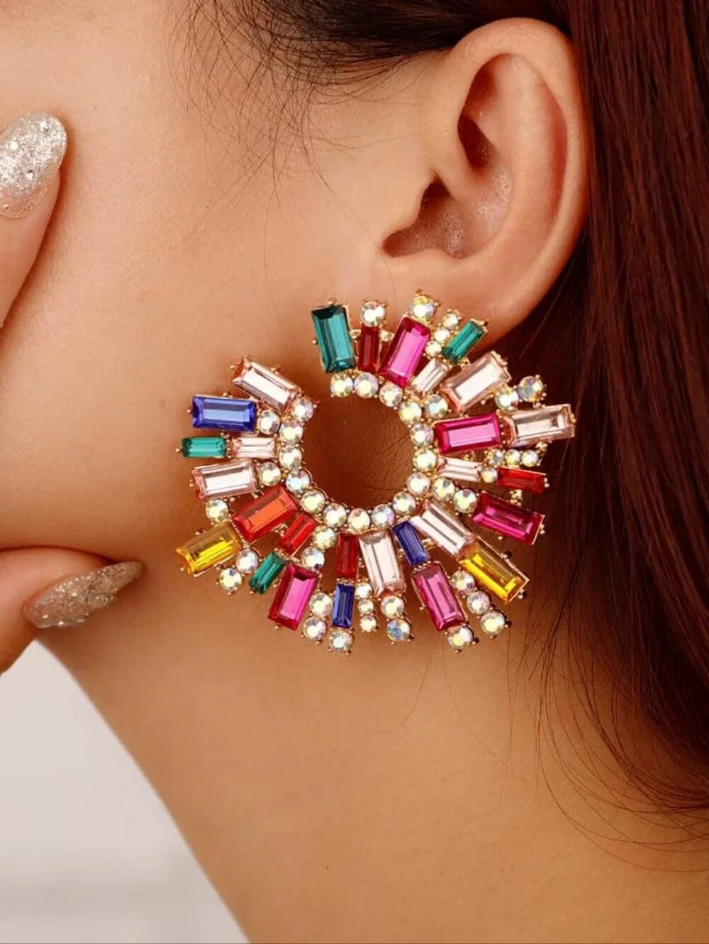 Statement Rhinestone Earrings Color Crystal